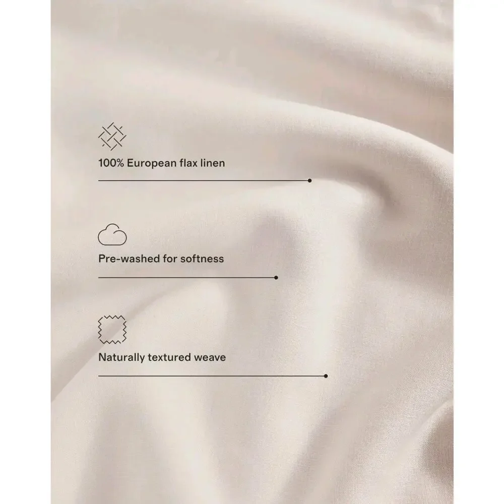 New Quince Linen Double Flange Duvet Cover Set Full Queen White 3pc 2 Shams